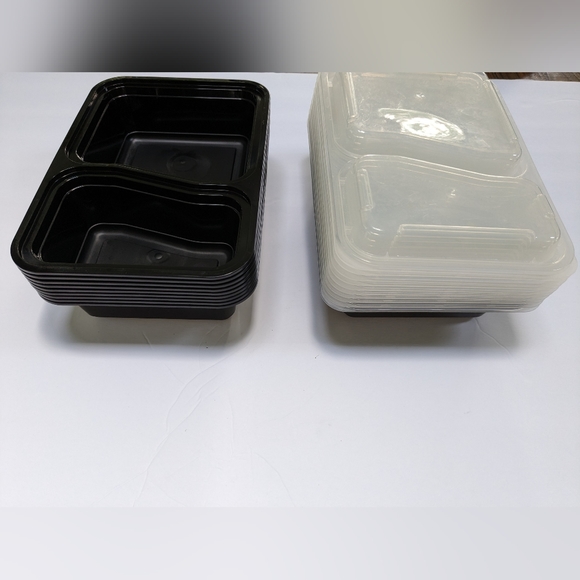 RECTANGULAR 2-COMPARTMENT BLACK CONTAINER W/LID COMBO 10 Count - Picture 3 of 3